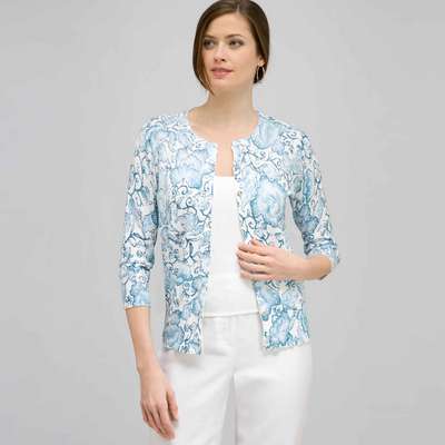 3/4 Sleeve Button Front Crew Neck Cardigan.,  3/4 Sleeve Button Front Crew Neck Cardigan.